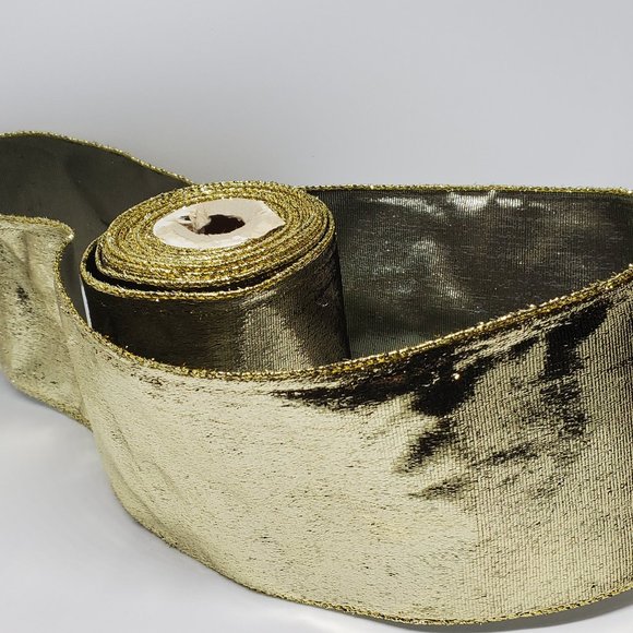 Gold - Vintage Crushed Velvet Wired-Edge Ribbon - 3 7/8" x 7.5 yards - Picture 1 of 9